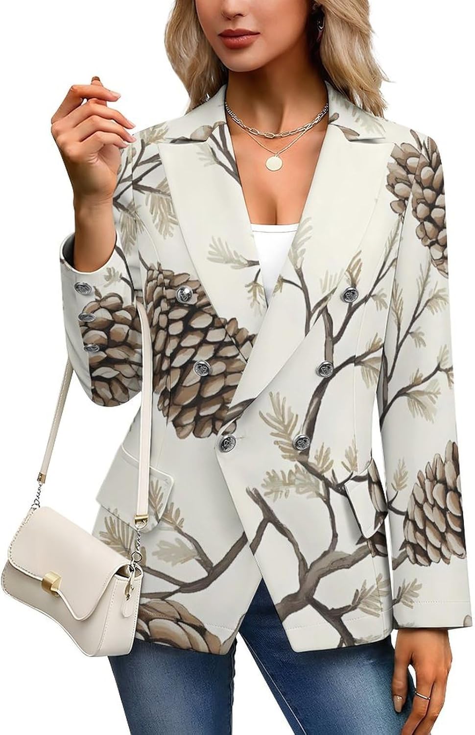 Pine Cones Spruce Branches Casual Blazers for Women Business Suit Jacket Office Coat
