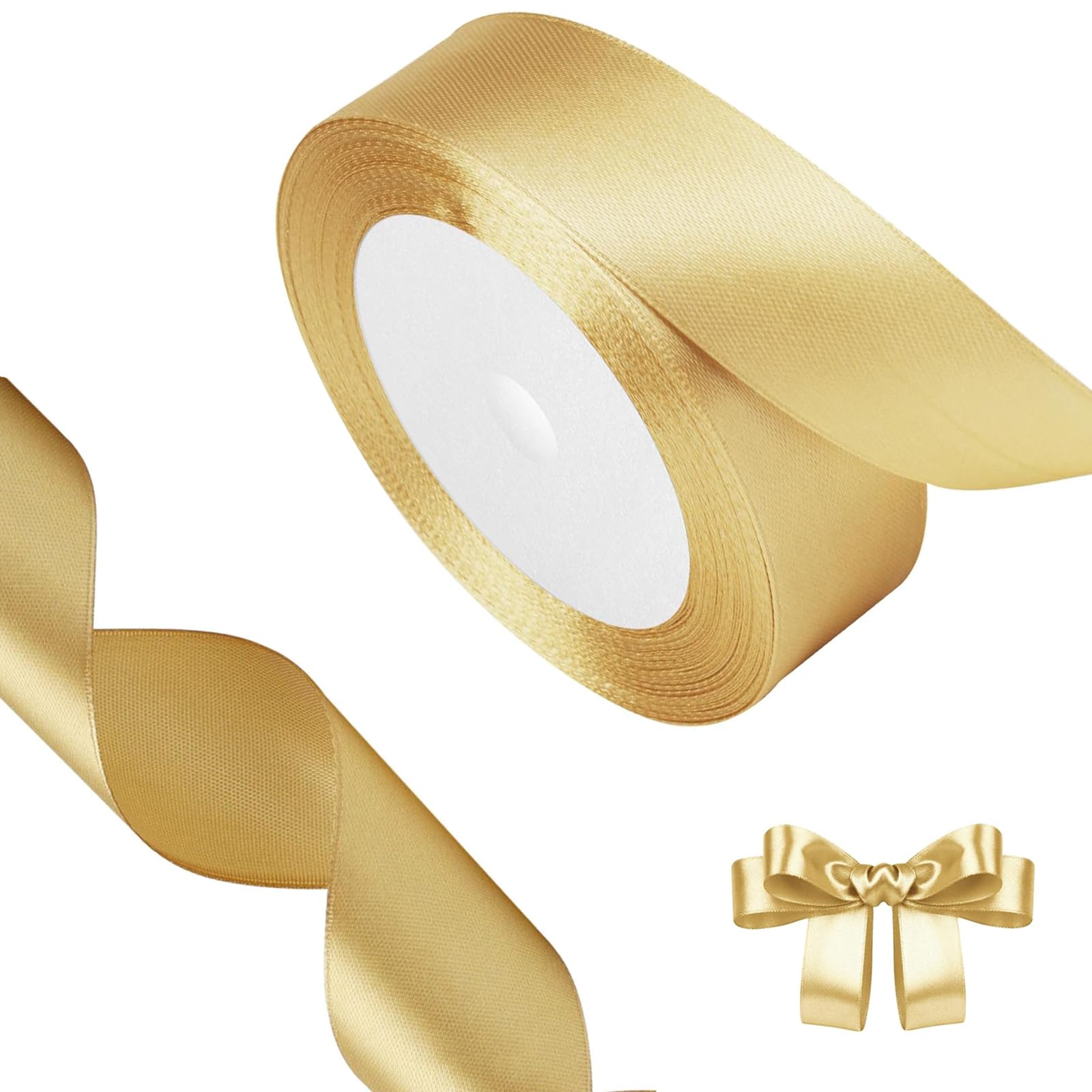 Duomama Satin Gold Ribbon 1 Inch x 24 Yards - for Bouquets, Gift Wrapping, Crafts, Hair Bows, Wreaths - Ideal for Baby Showers, Weddings - Elegant Fabric Ribbon