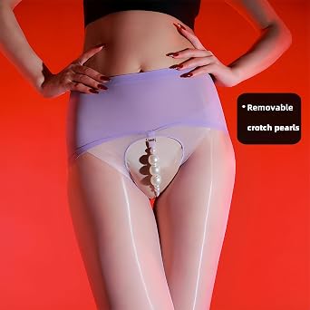 Women's Oil Shiny Pantyhose 3 Denier Ultra-Thin Sheer Tights Detachable Pearl Strap Gloss Pantyhose