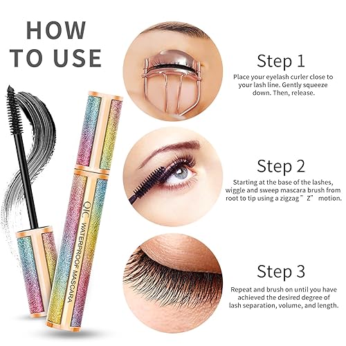 Miniatura 3 de Rizador de pestañas de silicona y máscara de pestañas de fibra de seda 4D, con almohadillas de repuesto y bolsa de satén, rimel engrosamiento