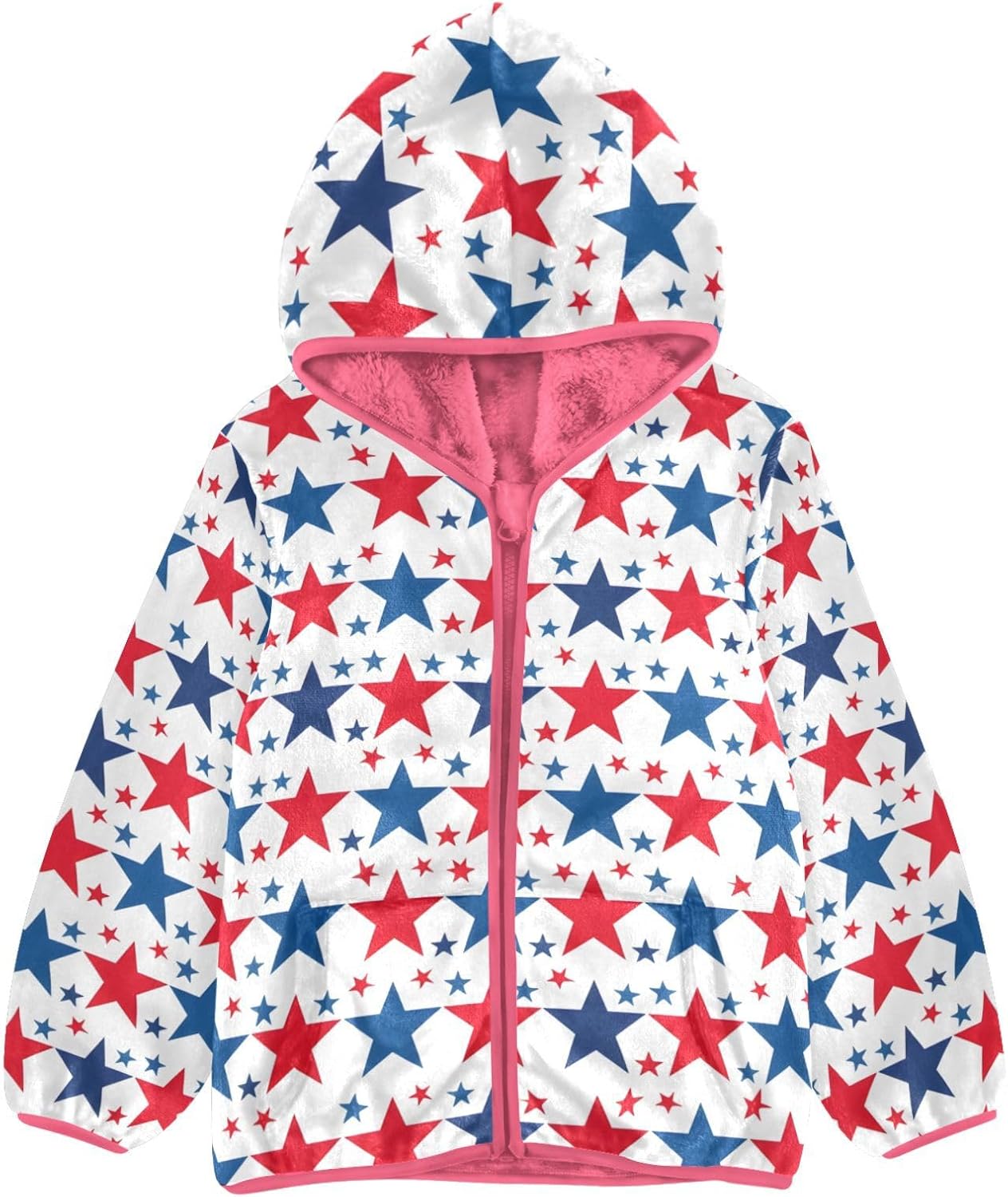 ALAZA Star Stripe Hoodie Jacket for Girls Toddler Fleece Zip Up Coat Plush Jacket Long Sleeve Outerwear for 3 Years