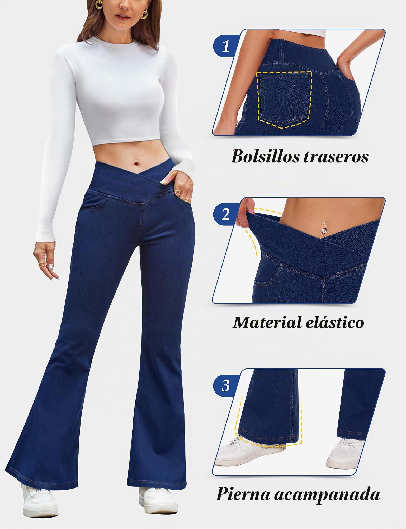 Desol Jeans acampanados para mujer, elásticos, acampanados, cintura alta, control de abdomen, pantalones de corte de bota con bolsillos