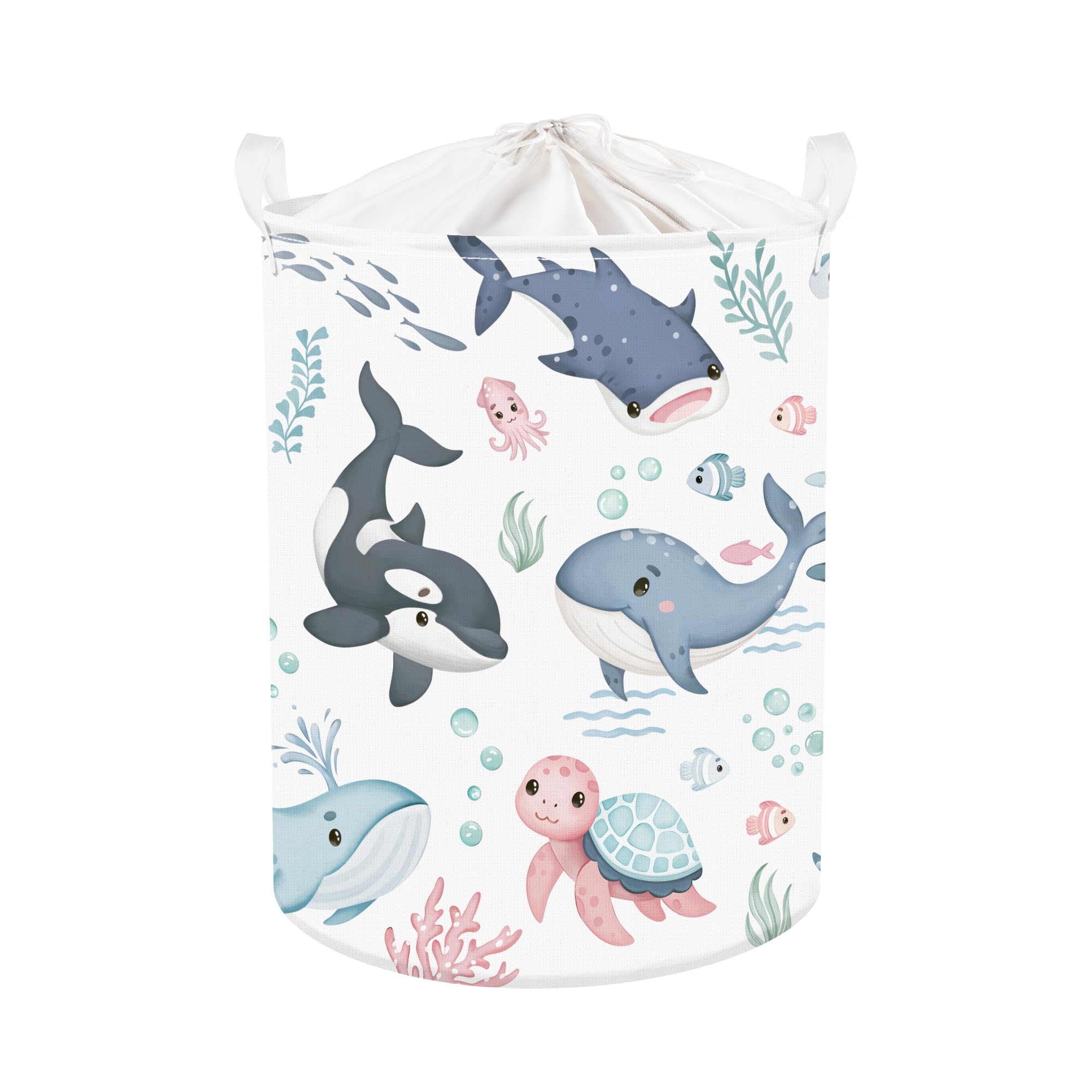 Clastyle Sea Animal Baby Laundry Hamper Crabs Clothes Kids Storage Basket Collapsible Boys Girls Toy Box for Nursery Room, Blue Whale, 36x45 cm