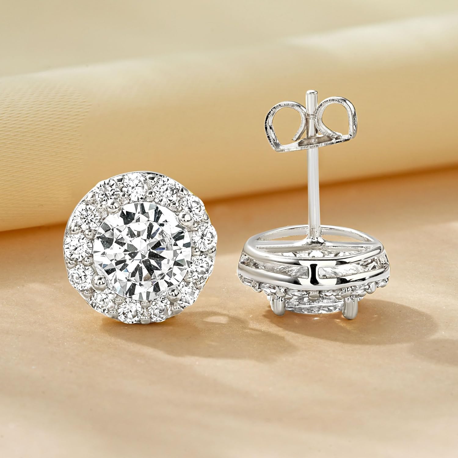 14K White Yellow Gold Plated Stud Earrings for Men Women, Hypoallergenic Princess Round Cut 0.6CT-2.8CT Cubic Zirconia Square Round Halo Stud Earring, Iced Out CZ Studs Jewelry for Men, 9.5-11MM - Image 4