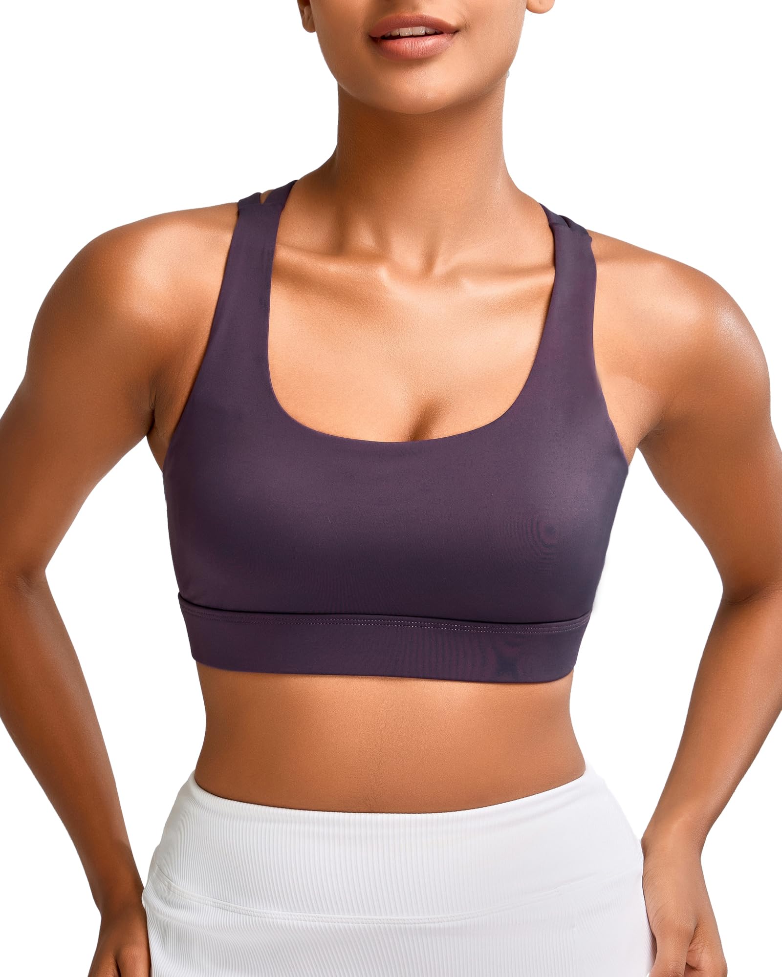 RUNNING GIRL High Impact Sports Bras for Women - Scoop Neck Strappy Sports Bra High Support Moulded Cup Workout Bra