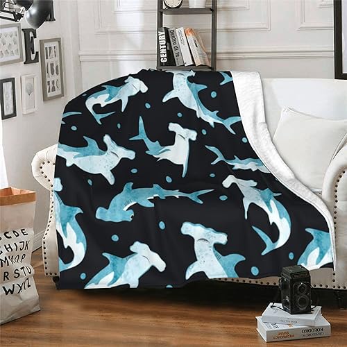 Miniatura 8 de Manta de tiburón martillo de acuarela, manta de franela súper suave, cómoda y acogedora, manta ligera para sala de estar y dormitorio, 60 x 50