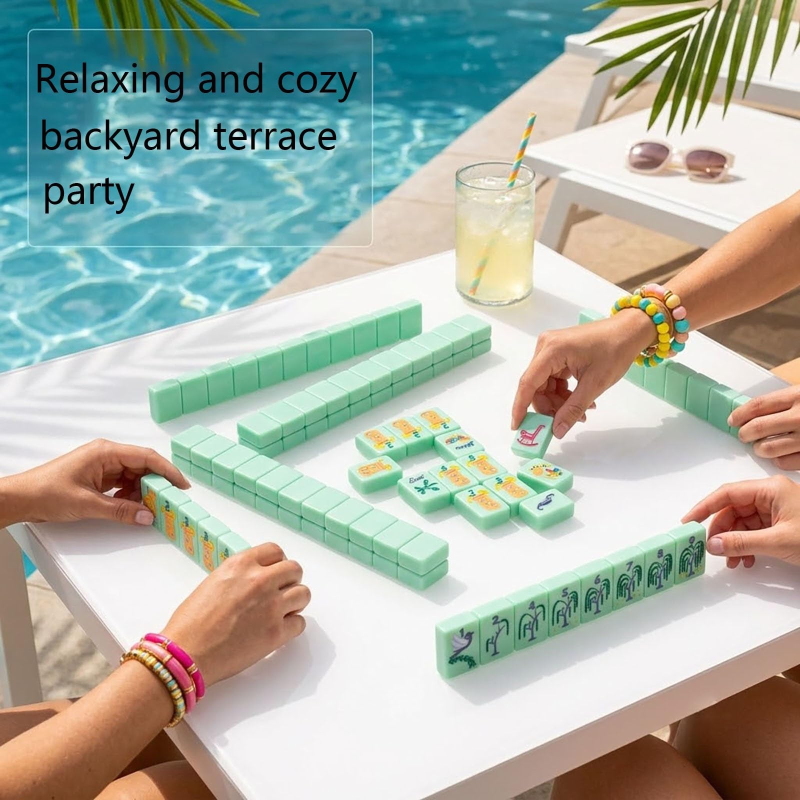 Set Mahjong americano verde menta, 160 tessere acriliche premium