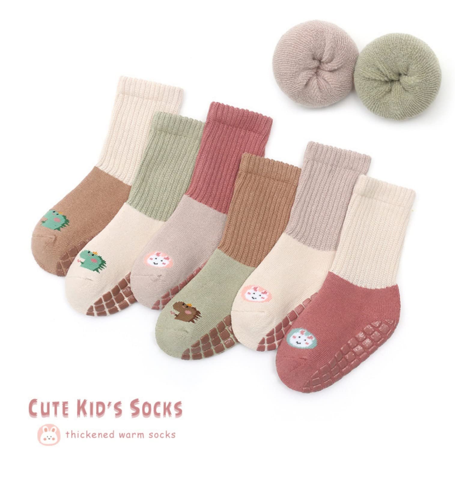 BEHELE Baby Non-skid Grip Socks Toddler Socks Warm Thick Anti Skid Slipper Crew Socks for Girls Boys Infant Newborn 6 Pairs (as1, age, 1_year, 3_years)