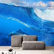 Blue Ocean Self Adhesive Wallpaper, Dolphin Shark Peel and Stick Wallpaper Decorative Wall Mural, Removable Large Sticker Posters Home Covering Interior,77"W x 55"H