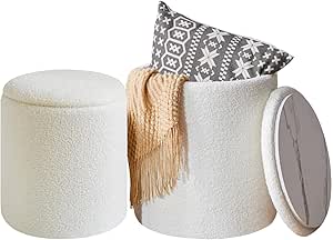 IBUYKE Teddy Fluweel Ronde Voetenbank Ottomaan, Make-up Kaptafel Kruk Zijtafel, Fluweel Kaptafel Zitting, Poef Bank Kruk, voor Woonkamer Slaapkamer, Wit WBD009W