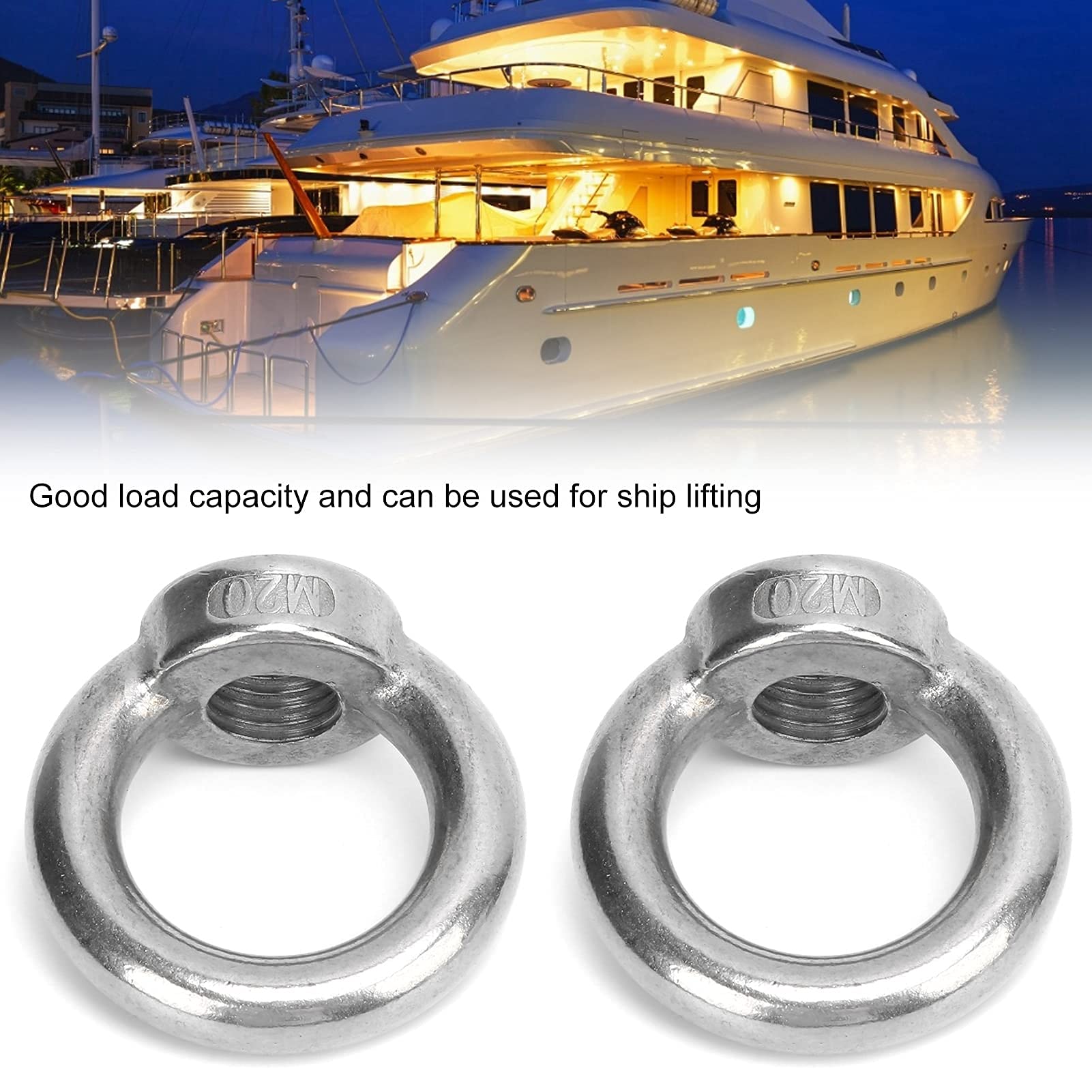 Tuercas de ojo, 2 piezas Anillo de elevación de acero inoxidable Tuercas roscadas hembra Tuerca de bucle Tuerca de tornillo de ojo Forma de Anillo Hembra Sujetador para yates barcos a motor barcos