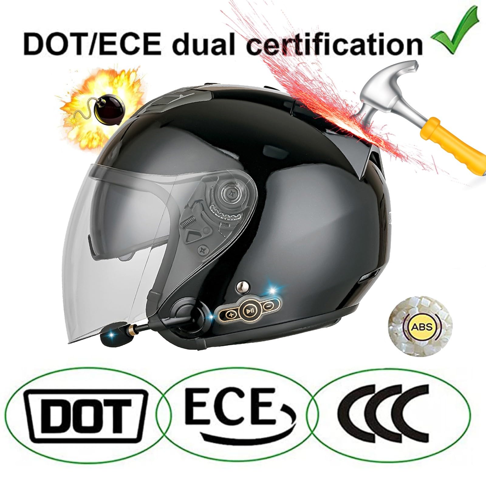Bluetooth Caschi Jet E Demi-Jet Moto ECE Omologato 3/4 Casco Moto Aperto Con Doppia Visiera Caschi Cromwell Casco Anticollisione Di Sicurezza Per Scooter Chopper Cruiser