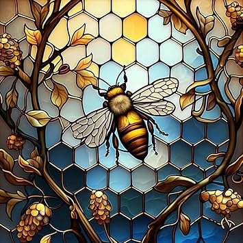 Stalente Diamond Painting Kits for Adults, 5D DIY Diamond Art Kits for Beginners Round Full Drill Diamond Painting for Home Wall Decoration Gift 1212inch, Stained Glass Bee