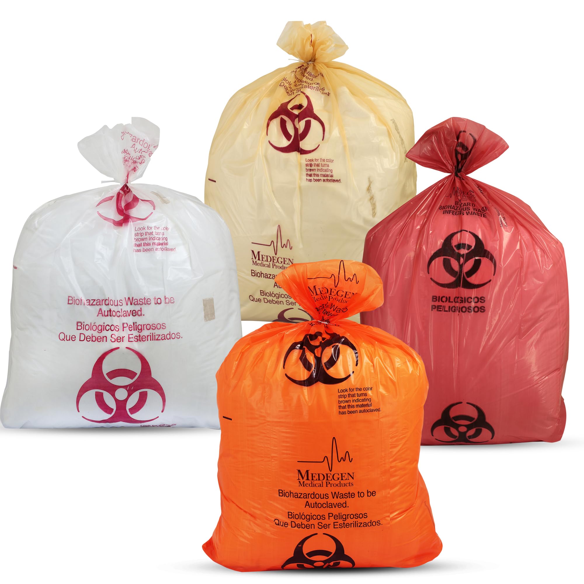 Medegen Medical Products AC1923R Clear Dual Tested Autoclavable Biohazard Bags with Indicator, Polypropylene, 19" x 23", 2 mil Gauge, 7 gal to 10 gal Capacity (Pack of 100)