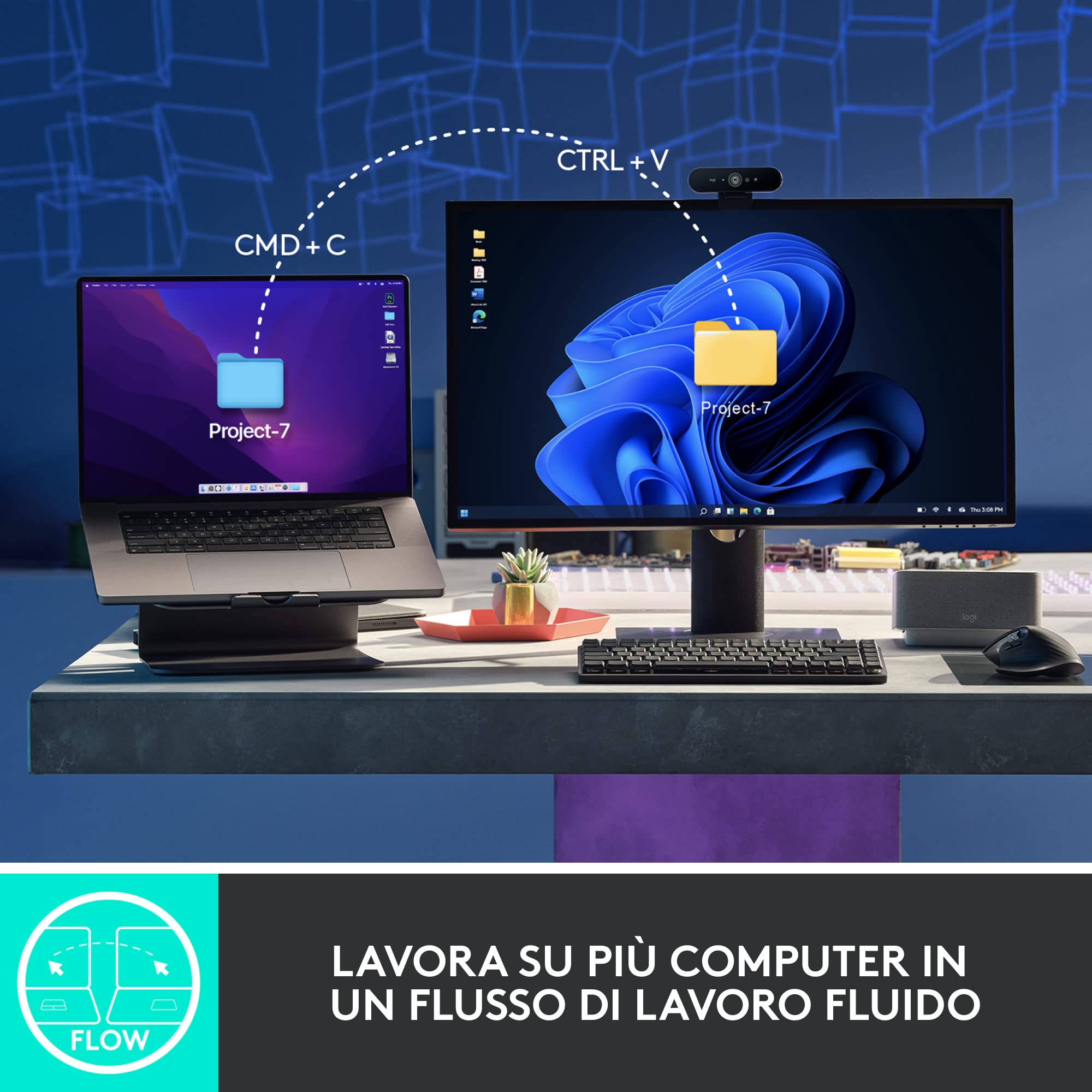 Logitech Kit MX Mechanical - tastiera wireless standard illuminata, Tactile Quiet e mouse wireless Bluetooth MX Master 3S Performance, macOS, Windows, Linux, iOS, Android, US Internazionale - Grigio