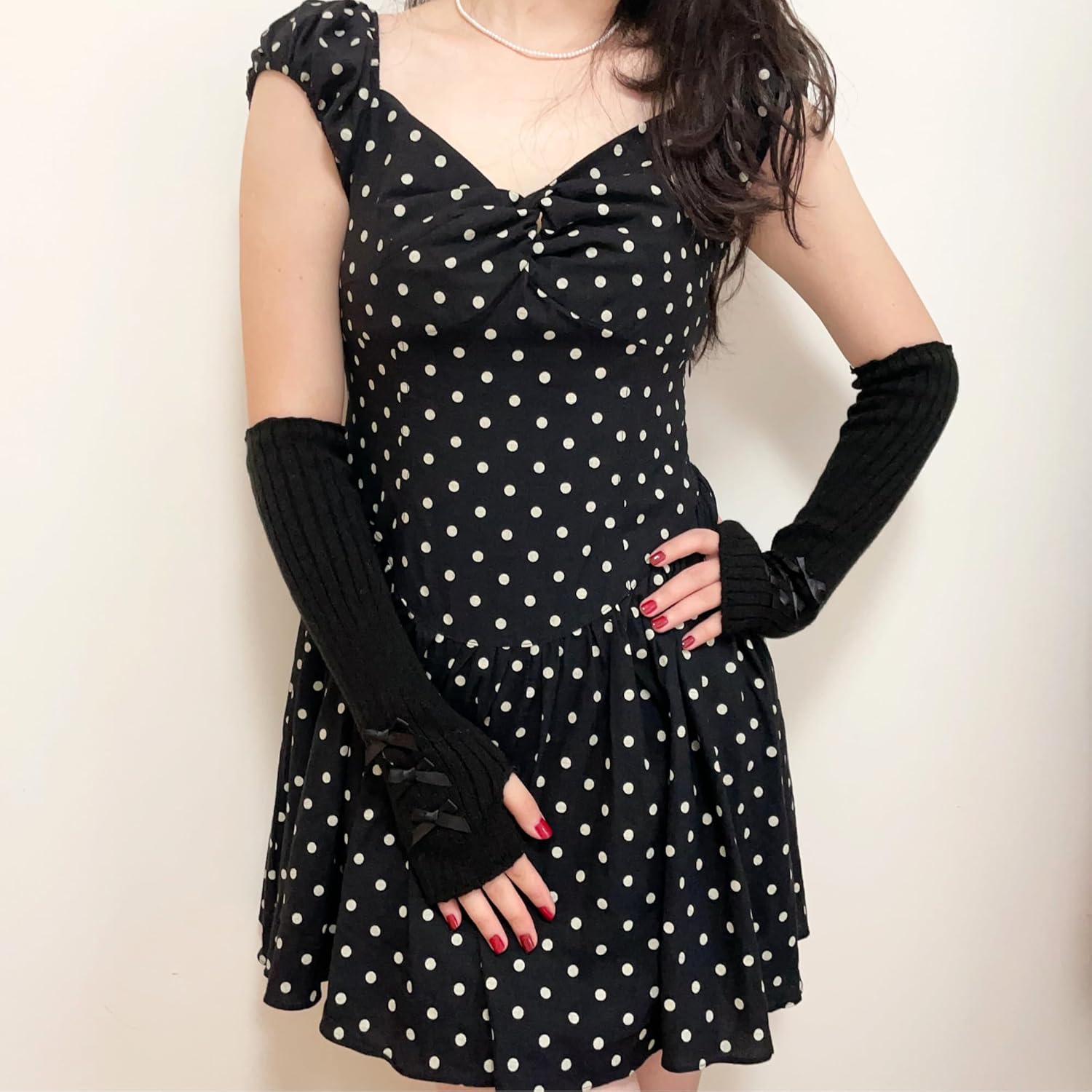 DUNKOING Cute Y2K Arm Warmers Kawaii Knitted Wrist Warmers Long Japanese Harajuku Goth Fingerless Sleeve for Women Girls - Image 4