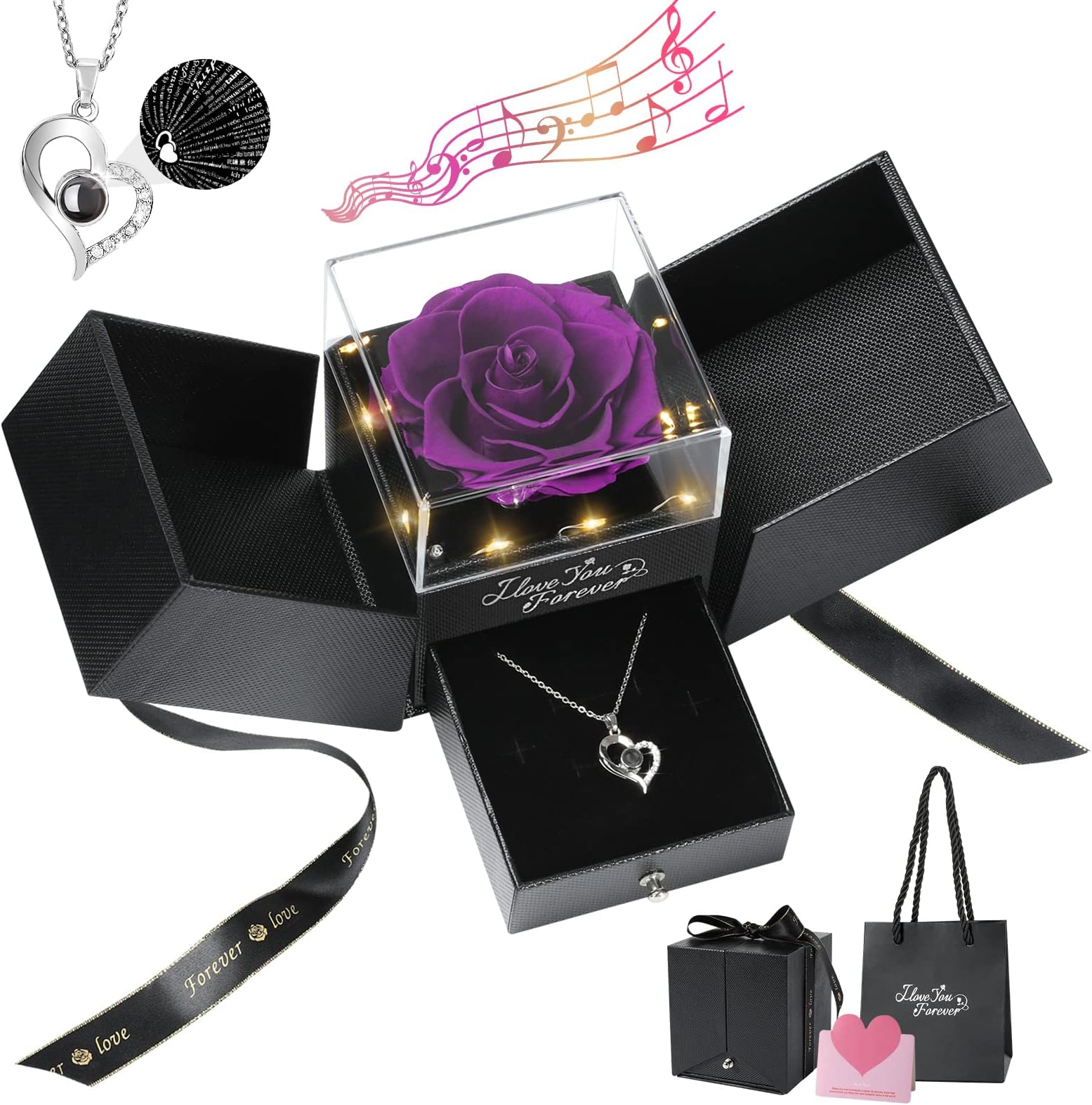 Emibele Preserved Rose Gifts for Women, Eternal Flower Rose Box with Heart Necklace, Romantic I Love You Gifts for Women Her Wife Mom Grandma on Valentines Mothers Day Birthday Anniversary