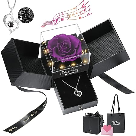 Emibele Preserved Real Purple Rose with S925 Sterling Silver