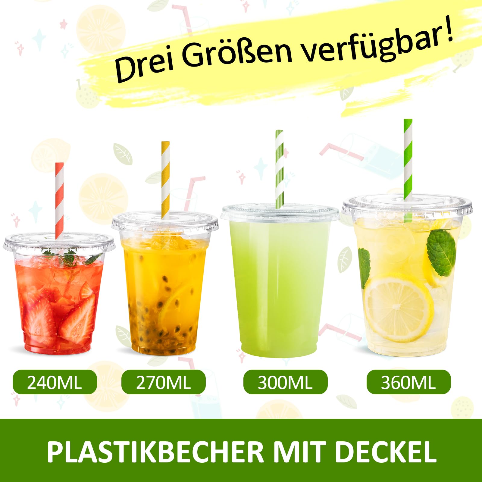 Eupako 100 bicchieri di plastica da 10 oz/300 ml con coperchio – bicchieri monouso trasparenti per bevande, profumi, frullati, adatti al frigorifero e impilabili