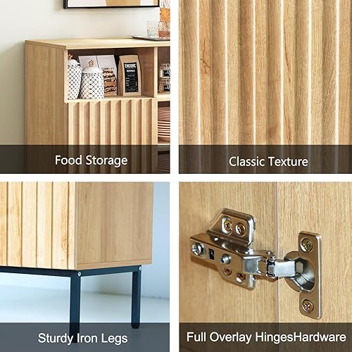 Vista 3 de Oxford Fluted Storage Cabinet, Sideboard Buffet Credenza with Doors, Accent Console for Living Dining Room, Entryway, Natural Oak