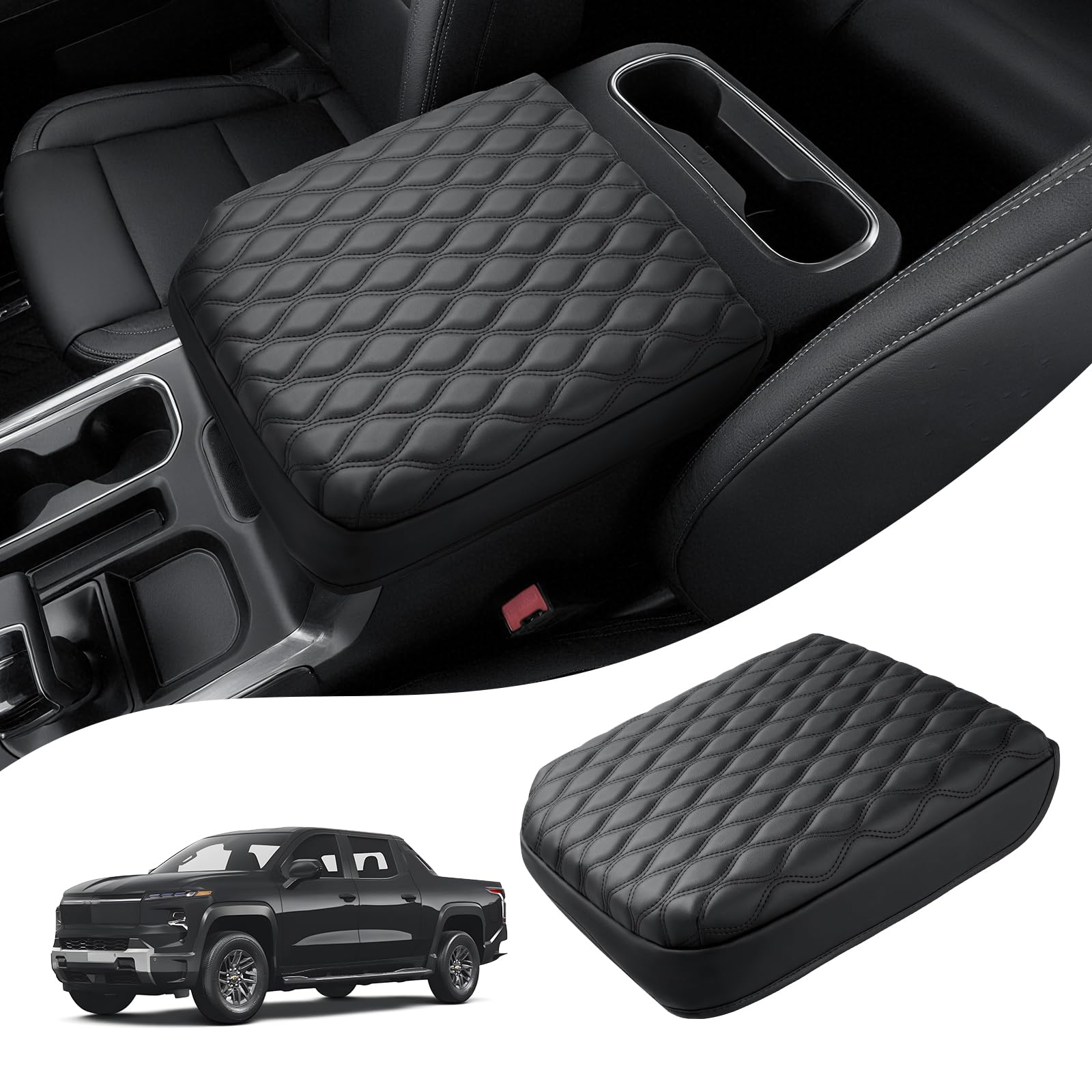Autorder Center Console Cover for GMC Sierra/Chevy Silverado 1500 2019-2026 Accessories Armrest Cushion Cover Leather Middle Console Pad Armrest Pad Anti-Scratch(Bucket Seat Only)