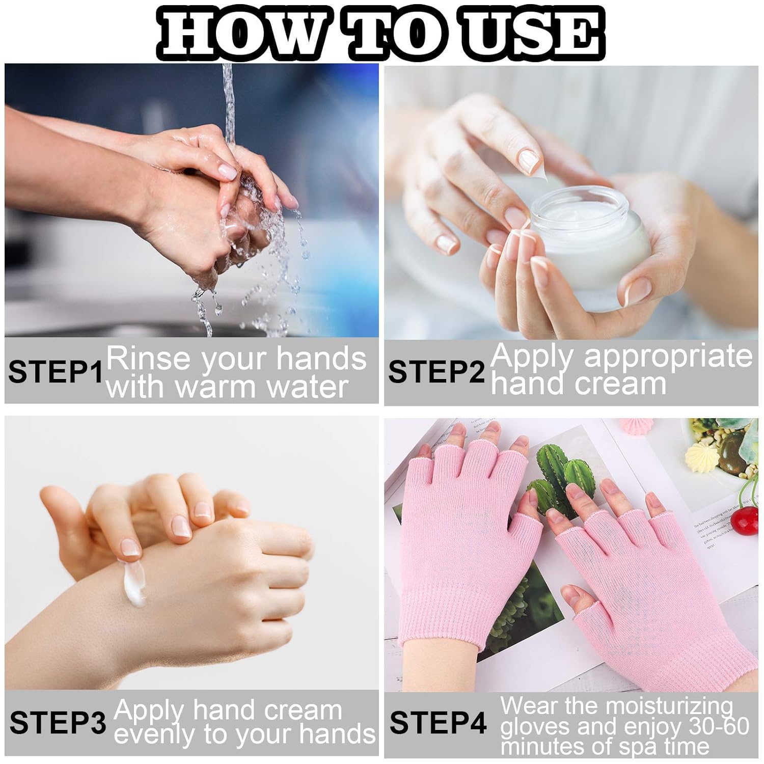 Elcoho 3 Pairs Moisturizing Gloves with Gel Lining Fingerless Moisturizing Glove Cotton Gloves Dry Hands Treatment for Dry Rough and Cracked Hands (Pink) : Beauty & Personal Care
