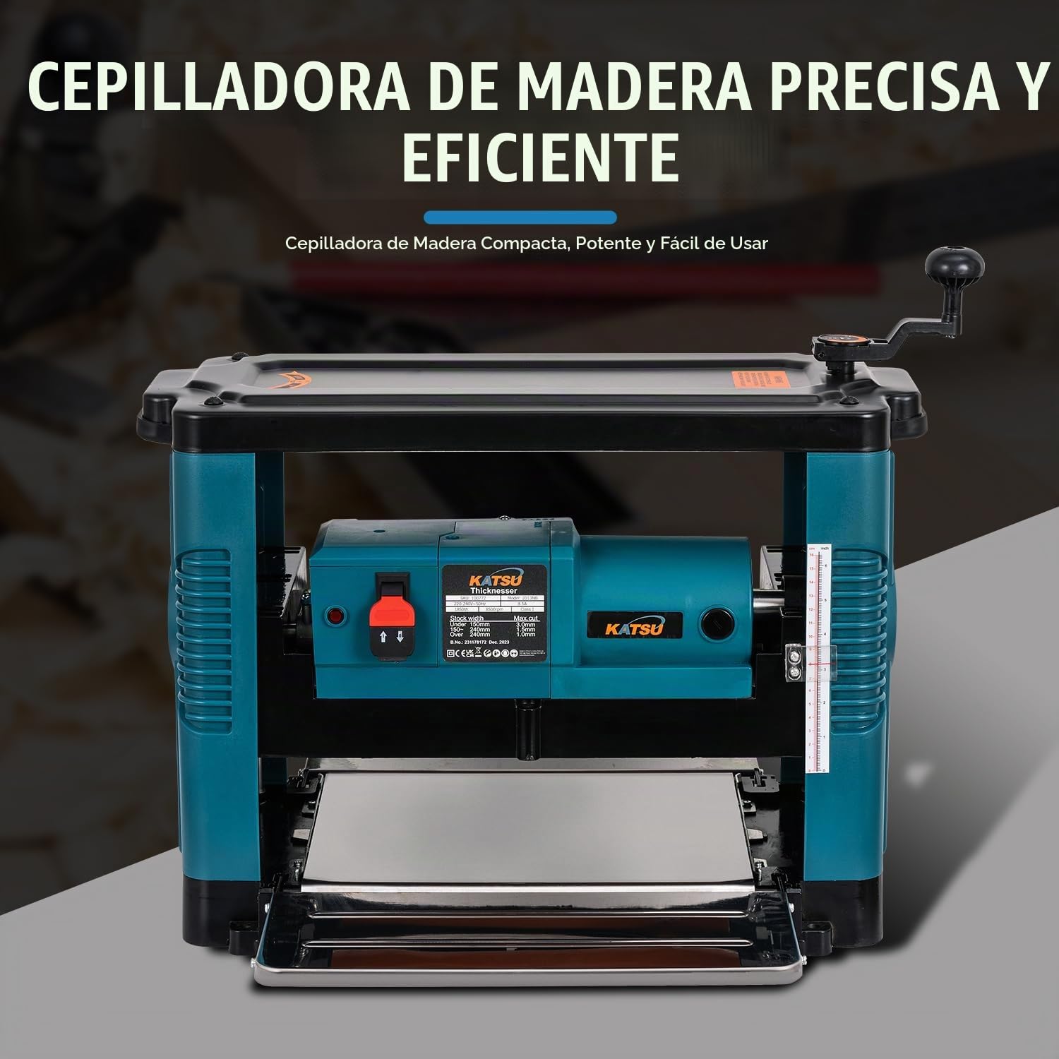 KATSU Tools Cepillo Eléctrica de Regrueso 330mm 1850W Regruesadora para Madera Carpintería Multifunción Máquina Cepilladora de Madera 100772