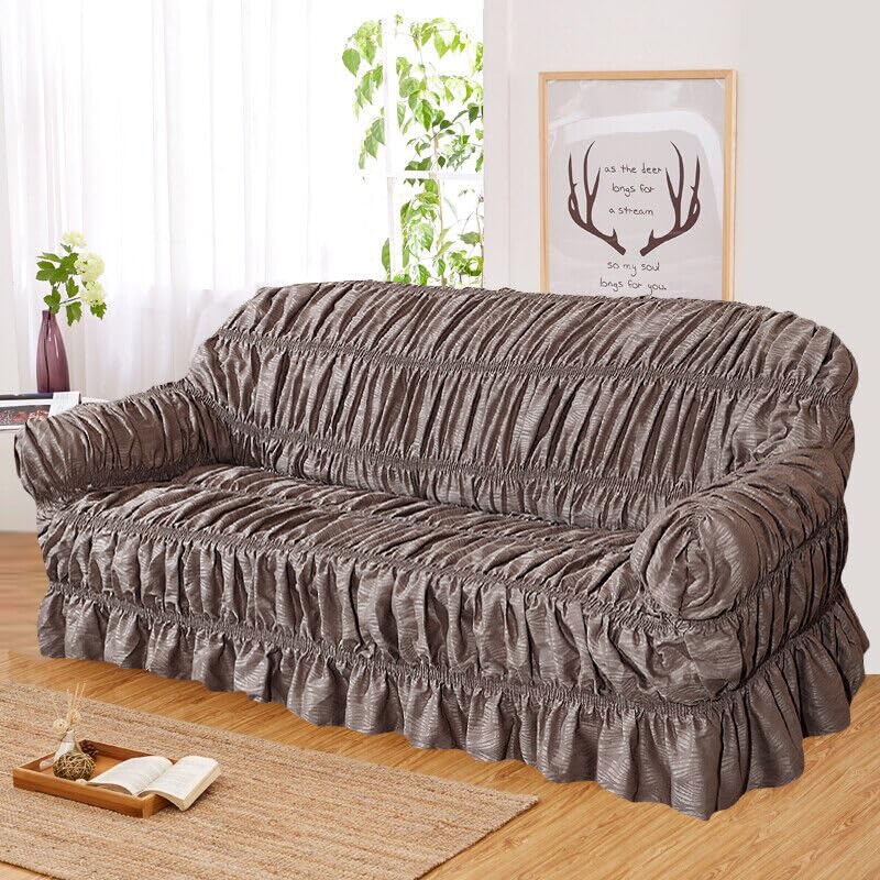 Elastic Premium Jacquard Sofa Covers - 1/2/3 Seater Slipcovers - Stylish Couch Protectors (Silver-Grey, 1 Seater)