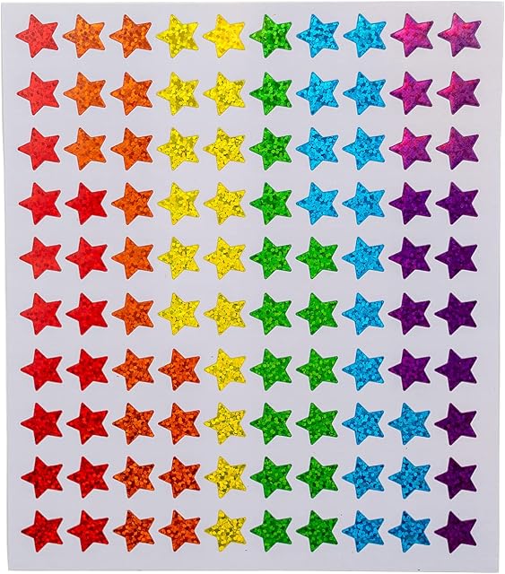 Storm&Lighthouse 600x Holographic Star Stickers (1.4cm) 6 Assorted Coloured Stars Mini Teacher Reward Stickers Scrapbook Stars for Crafts Glitter Art and Craft Classroom Resource