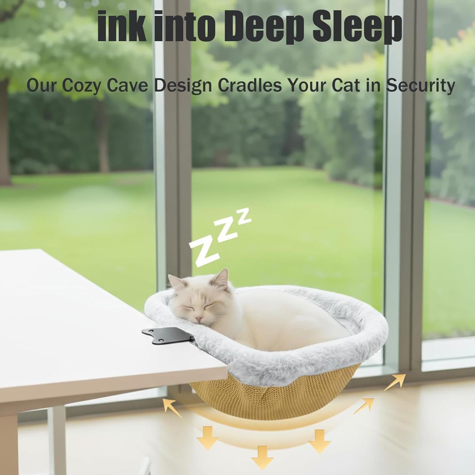 Schreibtischbett für Katzen, Hängematte für Katzen | mit Schreibtischzubehör, 44 x 23,5 x 8,5 cm, faltbar, platzsparend, Hängematte für Kätzchen, kleine Rasse