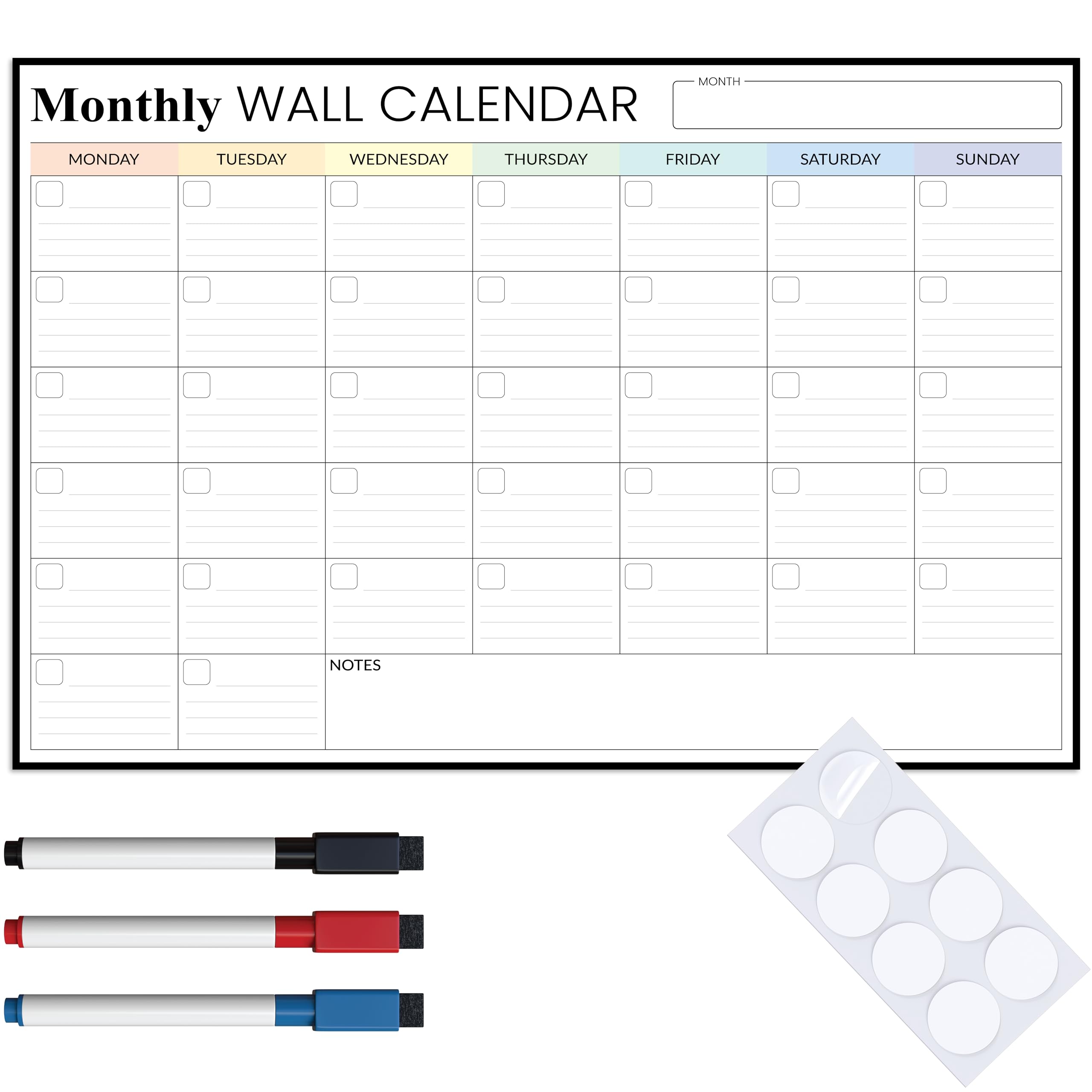 Reusable Wall Planner Set Monthly A1 (87 x 58cm) Thick Laminated Wall Calendar Undated Erasable with Marker & Mounting Pads for Family School Office