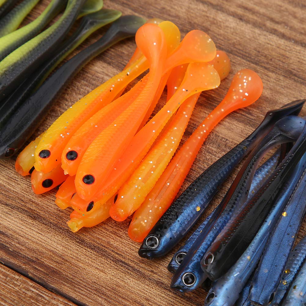 Esca Artificiale da Pesca Piccolo Pesce 55mm, Coda a T, Materiale Morbido e Durevole, Colori Brillanti per Attirare l'Attenzione dei Pesci