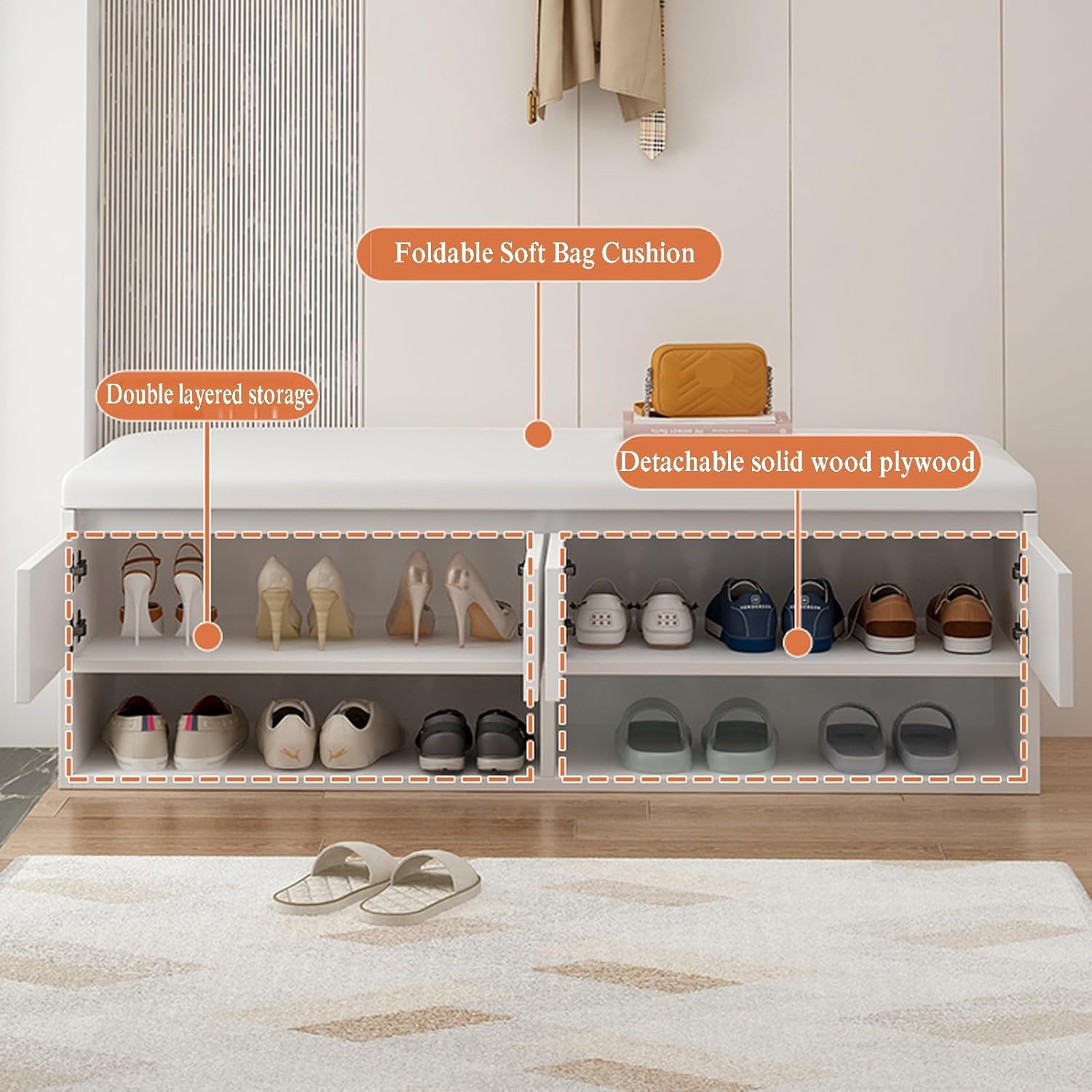 Padded Top Shoe Bench – Wooden Entryway Storage Cabinet, Multifunctional Organizer with Ample Storage Space for Shoes and Accessories