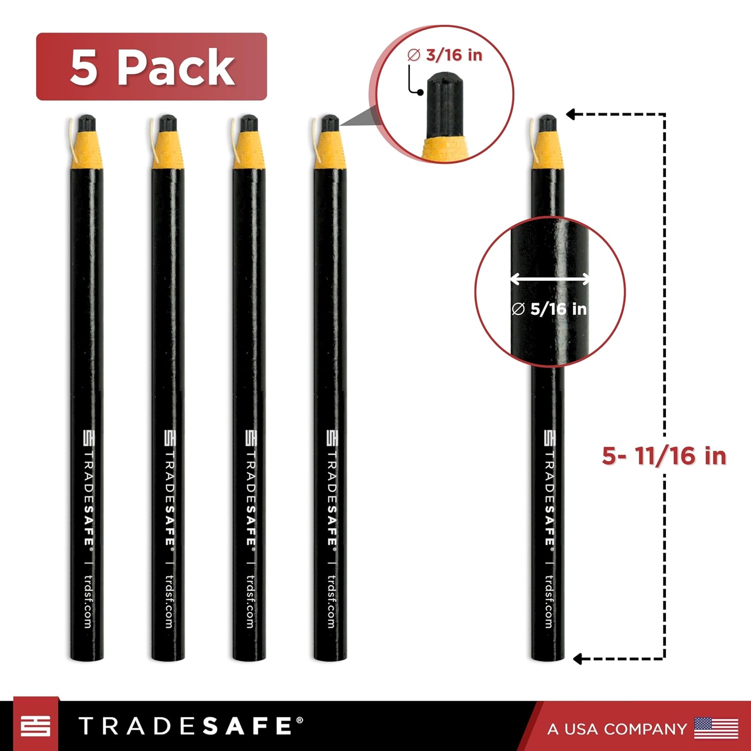TRADESAFE China Markers Grease Pencils - 5 Black Grease Markers, Peel-Off Wax Pencils for Labeling on Metal, Glass, Vinyl, Wood, Fabric, Rubber, No Sharpening Needed