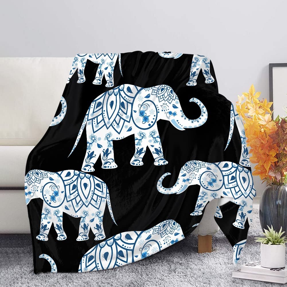 Amzbeauty Bohemia Elephant Print Fleece Soft Throw Blanket for Settees/Sofa/Chairs/Couch - Lightweight Warm and Cozy Size XL