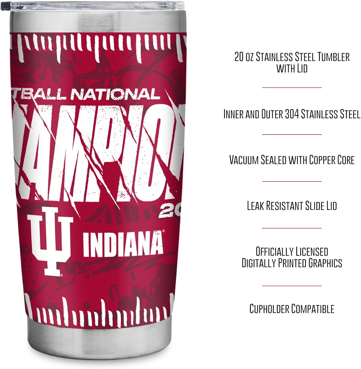 Rico Industries NCAA Indiana Hoosiers 2026 Football National Champions 20oz Stainless Steel Tumbler with Lid - Great For Coffee, Tea, Water or Cocktails - Image 6