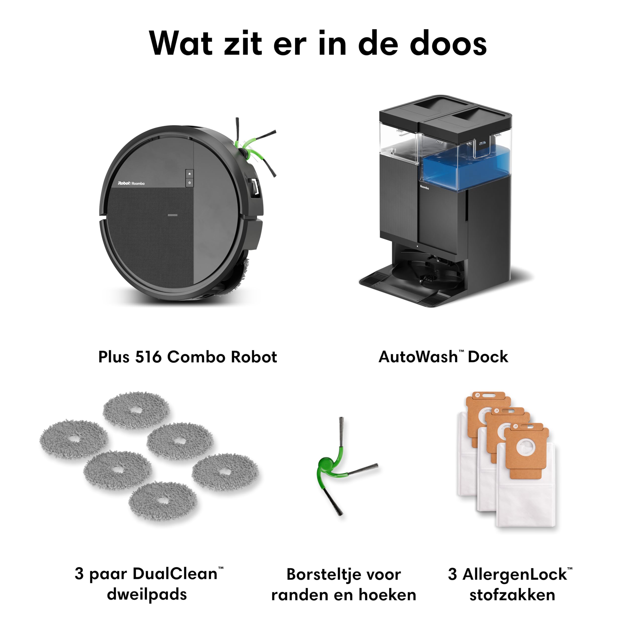 iRobot Roomba® Plus 516 Combo Roboter + AutoWash™ Dock, 22Kpa, Multifunktions‑Dock, Clearview LiDAR, Entleert-Sich, Zusätzliches Zubehör, Schwarz