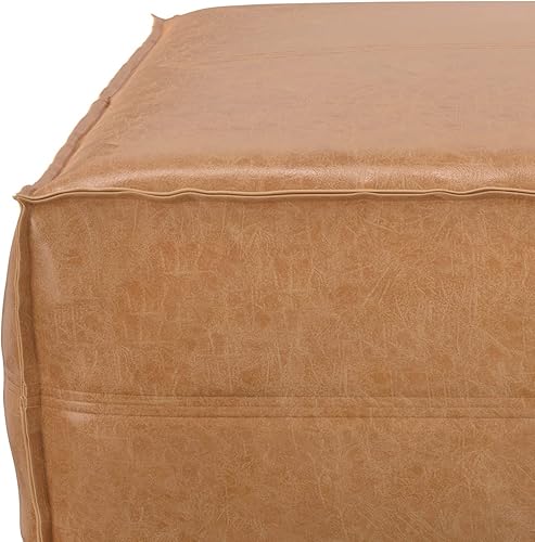 Miniatura 5 de SIMPLIHOME Brody - Puf cuadrado bohemio de piel sintética marrón envejecido, para sala de estar, habitación familiar, dormitorio y habitación de los