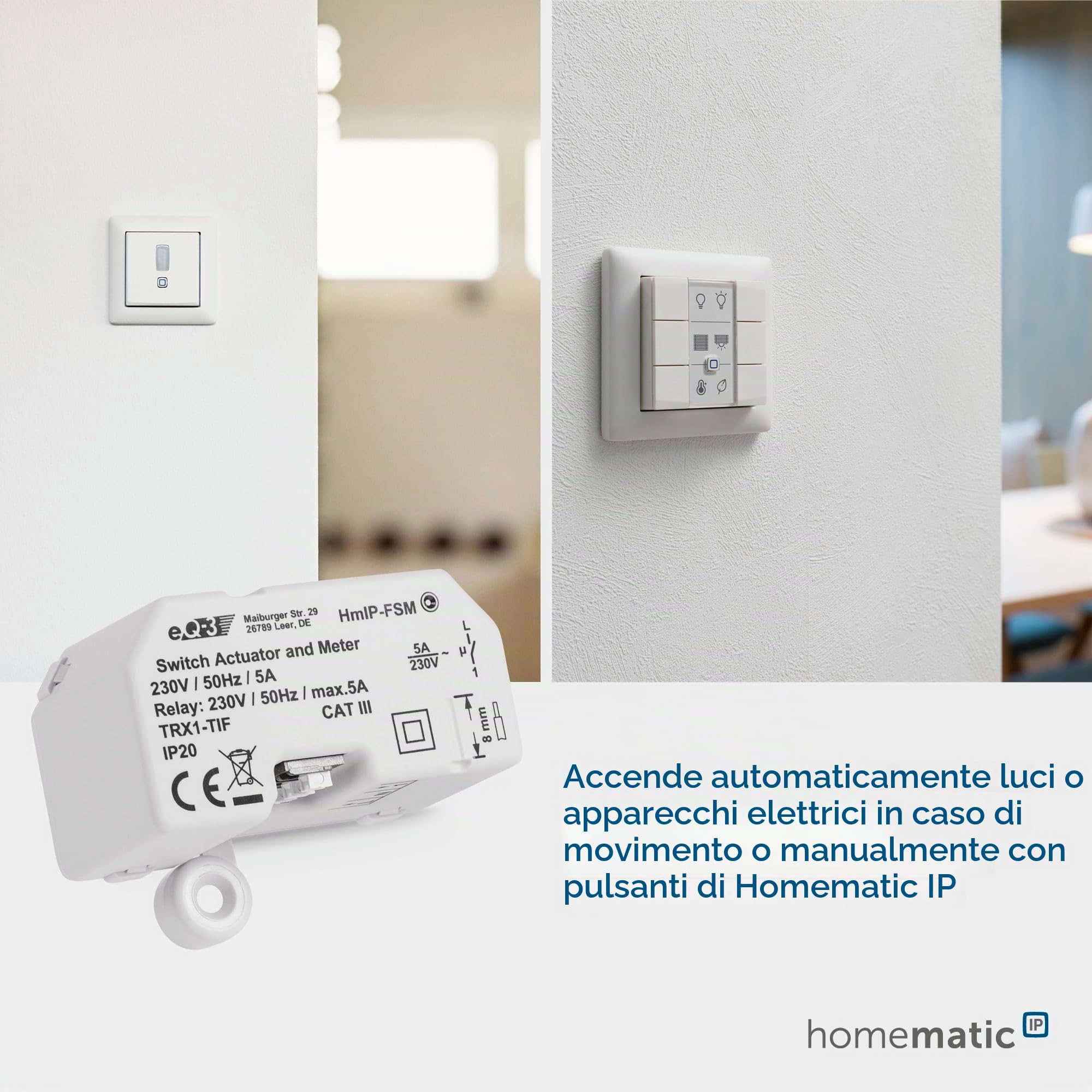 Homematic IP Smart Home Schalt-Mess-Aktor (16 A) – Unterputz, Aktor misst Strom, steuert Geräte und Leuchten per App, Alexa & Google Assistant, Energie sparen, 150239A0