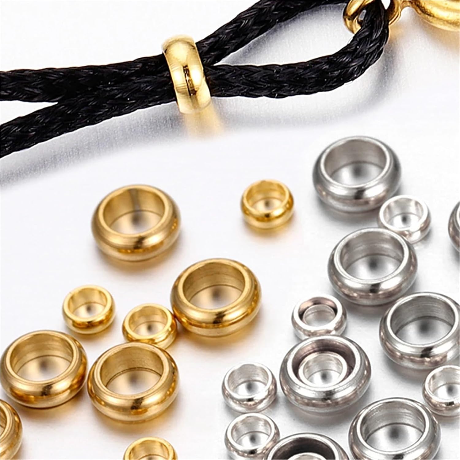 Dnyucen Spacer Beads 300pcs Gold Color Stainless Steel Spacer Beads for Jewelry Making Round Rondelle Loose Beads for Bracelets Findings Making DIY(Steel Color,2x2xhole1mm)