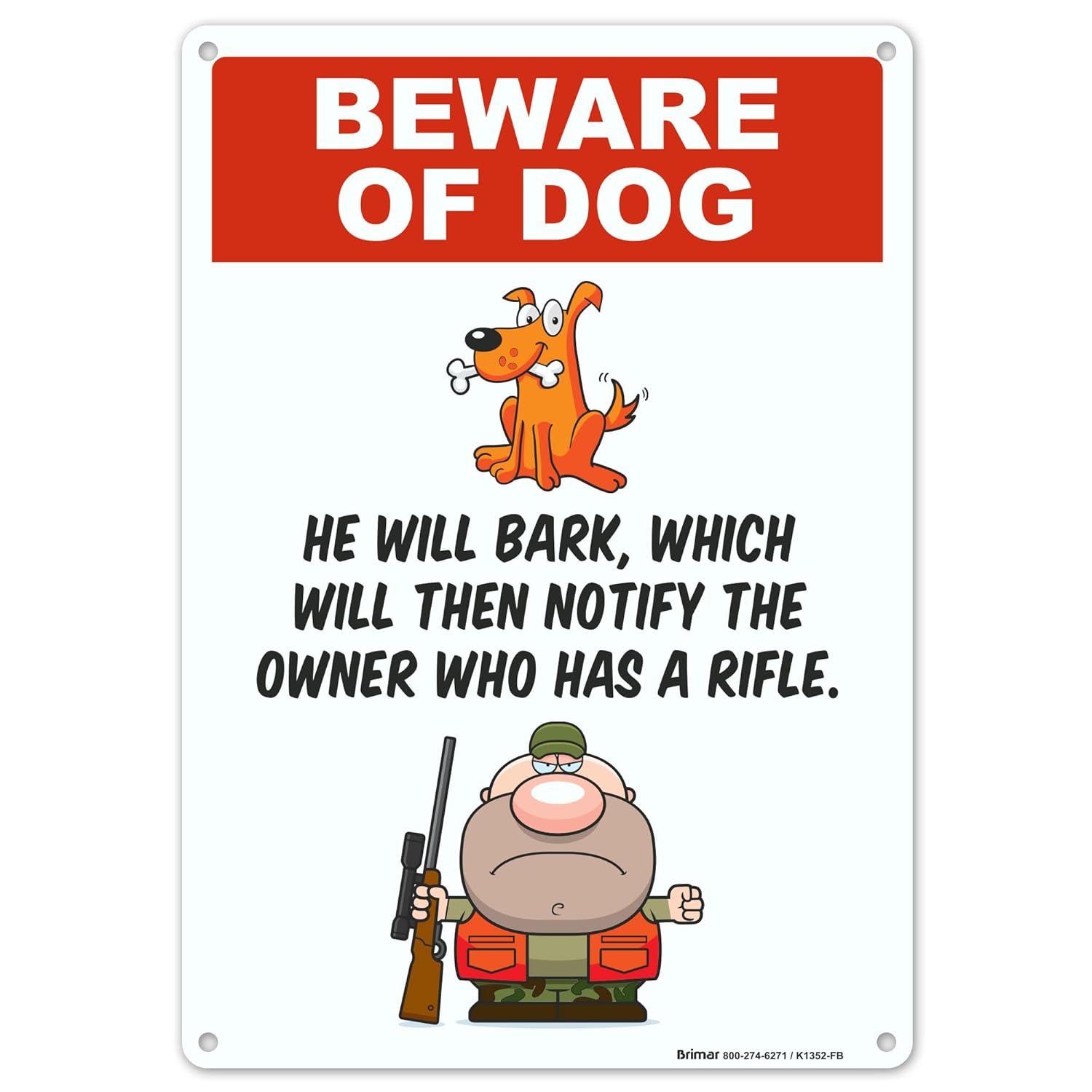 Brimar - Beware of Dog No Trespassing Yard Sign - 10" Square .055” Polyethylene Plastic Mounted to Aluminum Stake - Bold Text and Symbol - Easy Installation