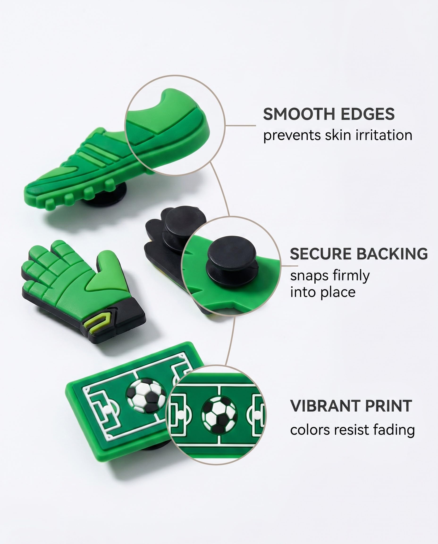 Pins para croks Accesorios 12 Piezas Verde Fútbol, Charms para Decorar Zapatos de Niños y Adultos, Estilos Deportivos, Regalo Ideal para Fans y Deportistas