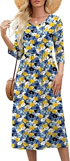 Heymoments Women 3/4 Sleeve Fall Winter Midi Dress with Pockets