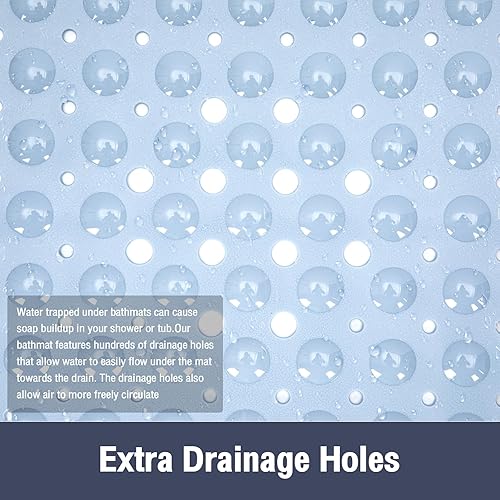 Miniatura 7 de Tapete extra largo antideslizante para bañera de 40 x 16 pulgadas, color azul claro, tamaño matrimonial, tapete de ducha para suelo de baño,