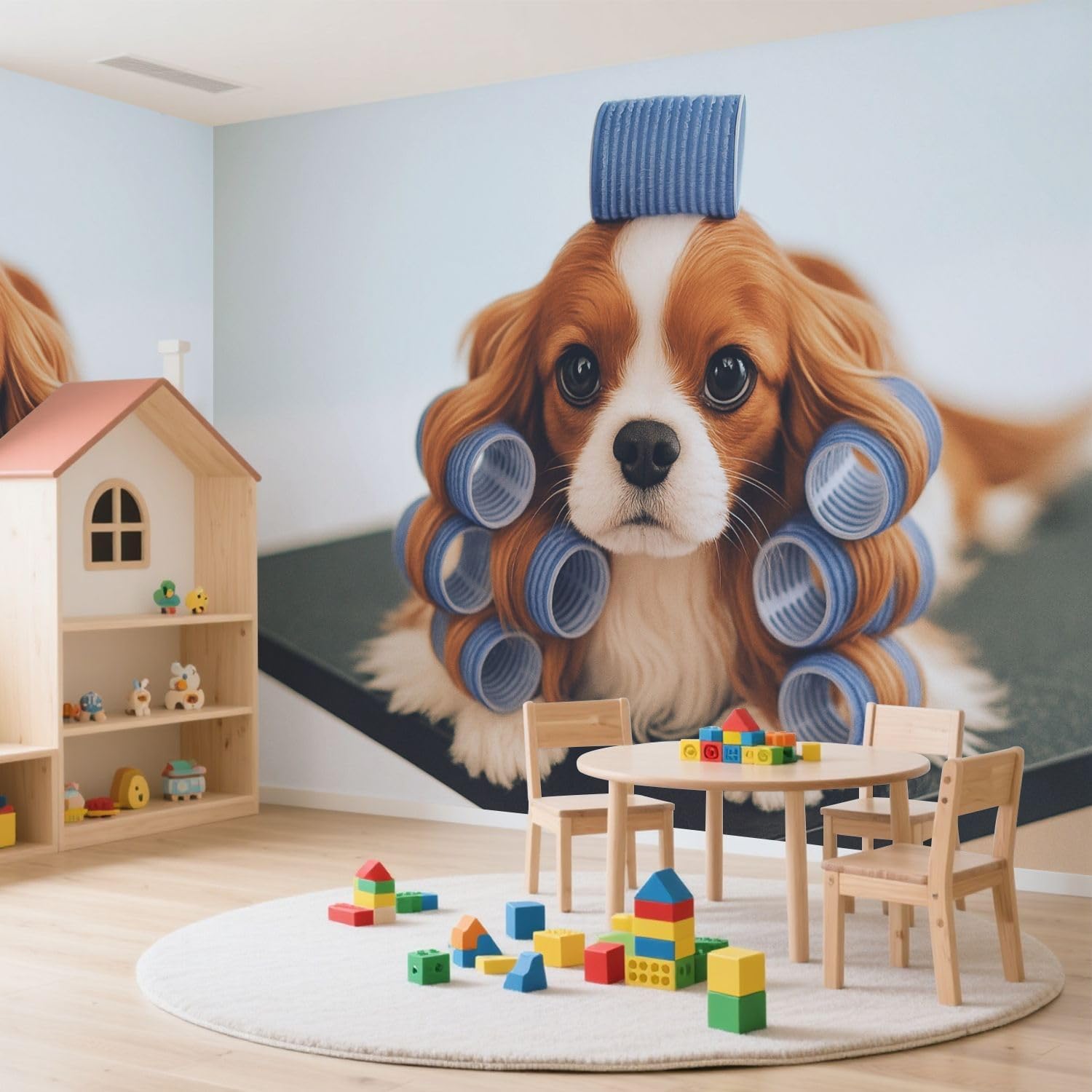 Wall Mural Peel and Stick Cavalier King Charles Spaniel Dog Grooming Session Wallpaper Self Adhesive Removable Large Wall Stickers Home Decor for Living Room Bedroom 100"x144"