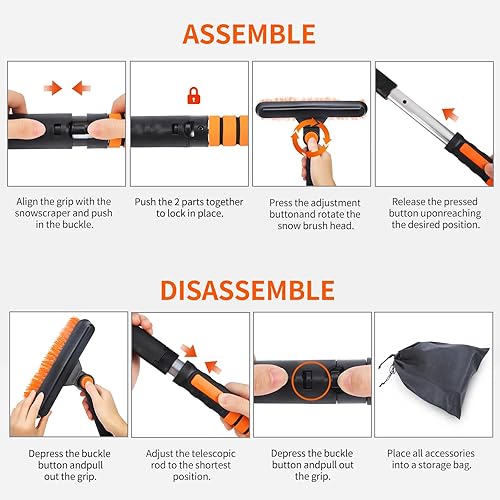 Miniatura 8 de Rascador de hielo y cepillo 5 en 1 para automóvil, SUV, camiones, 1 pala de nieve de hielo, 1 cepillo de limpieza de nieve extensible de 41