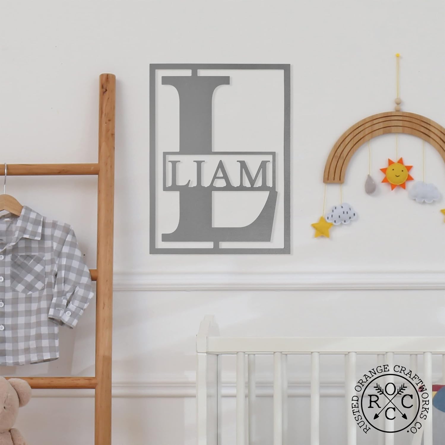 16" Block Border Monogram Custom Metal Sign – Rustic Farmhouse Wall Decor, Personalized Last Name Sign for Front Porch, Outdoor House Plaque, Wedding Gift, Family Initial Letter Wall Art