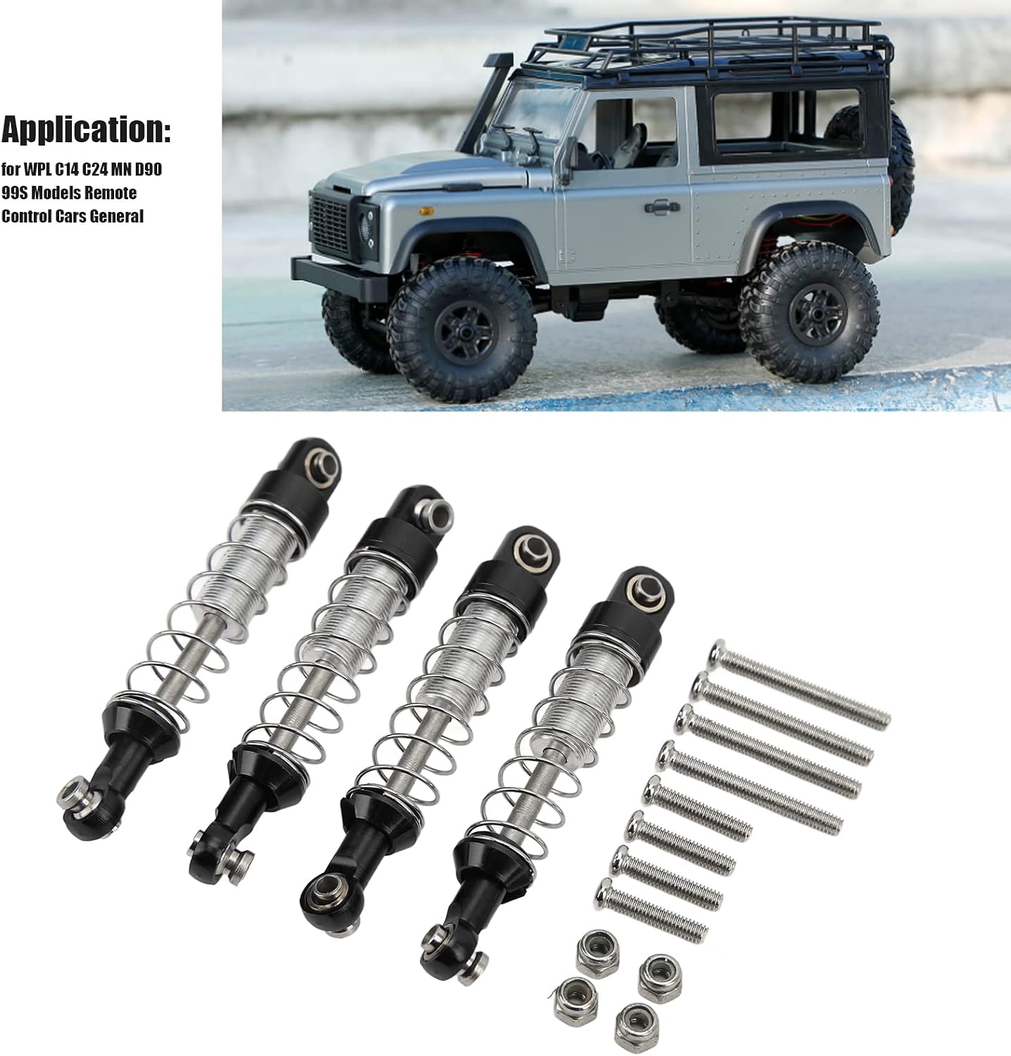 RC Shock Absorber,2 Pairs Metal 60mm for Off-Road Racing RC Car Suspension Parts for C14 C24 MN D90 99S Models Enthusiasts and Hobbyists (Black)