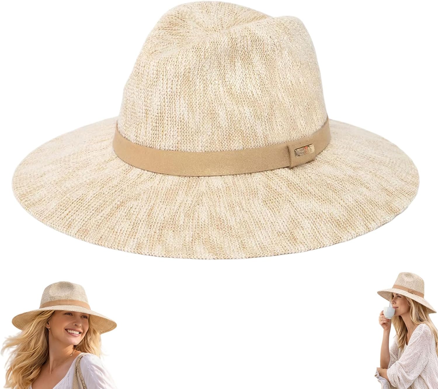 Packable Knit Fedora Hat, Women's Soft Foldable Sun Hat, Lightweight Breathable Beach Cap