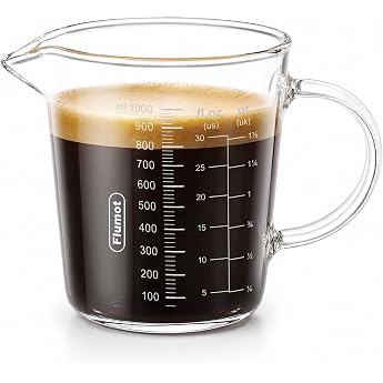 Flumot Glass Measuring Jug 1000 ml Made of Borosilicate Glass with Scale | Precise scale in ml, fl. oz. and pt, with spout an